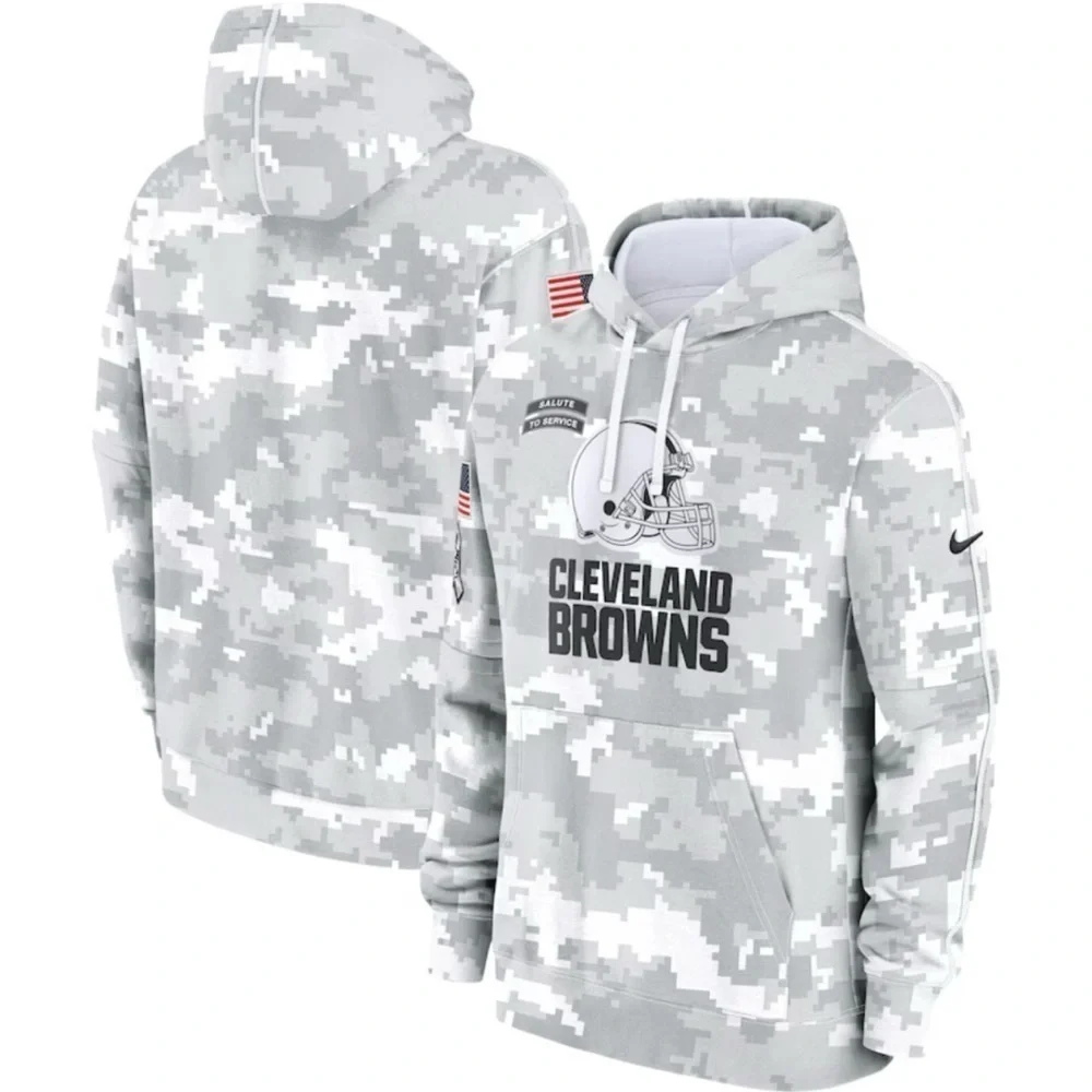 Cleveland Browns NFL Youth Salute To Service Pullover Hoodie White Gray Large